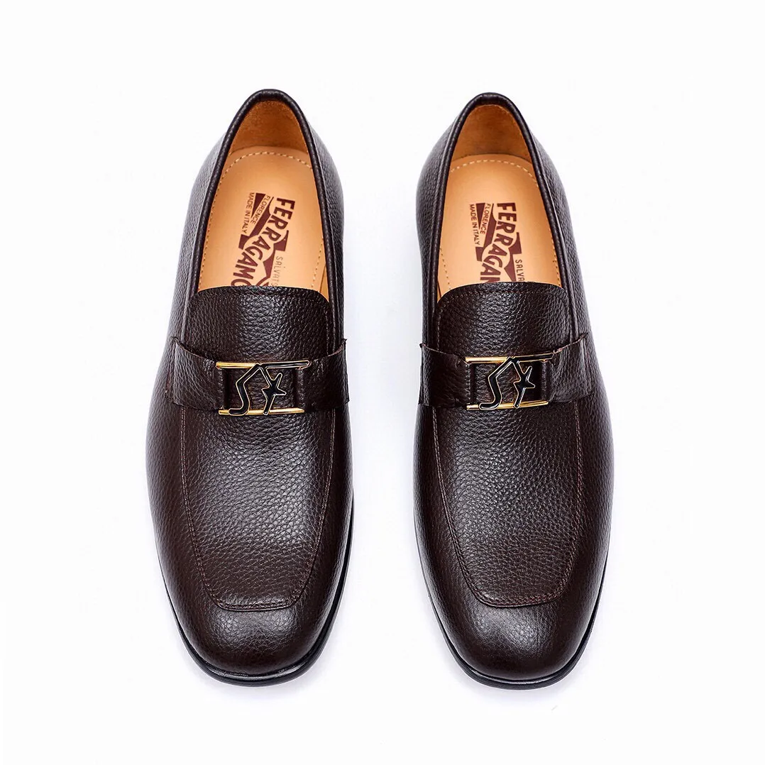Men's Men's Shoes 💰540 💐[Ferragamo/Ferragamo] New 🐲Ferragamo* Ferragamo classic formal leather shoes! It uses imported first-layer pebbled cowhide leather upper + luxurious hardware buckle, and the inner first-layer comfortable cowhide leather lining! Original wear-resistant rubber outsole! Code number 38-44 (45🉑️customized)